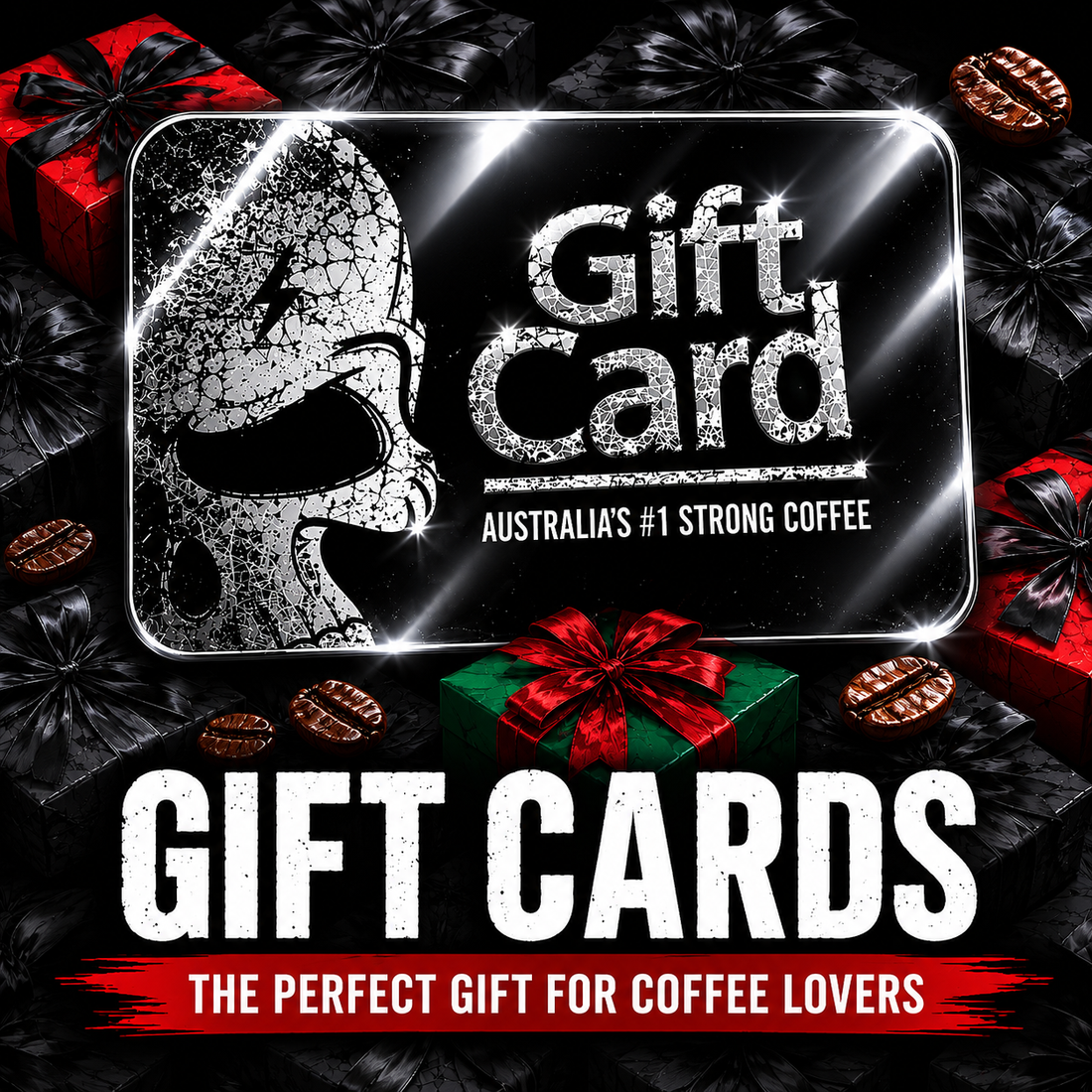 Australia’s #1 strong coffee gift card featuring bold premium branding, perfect gift for coffee lovers