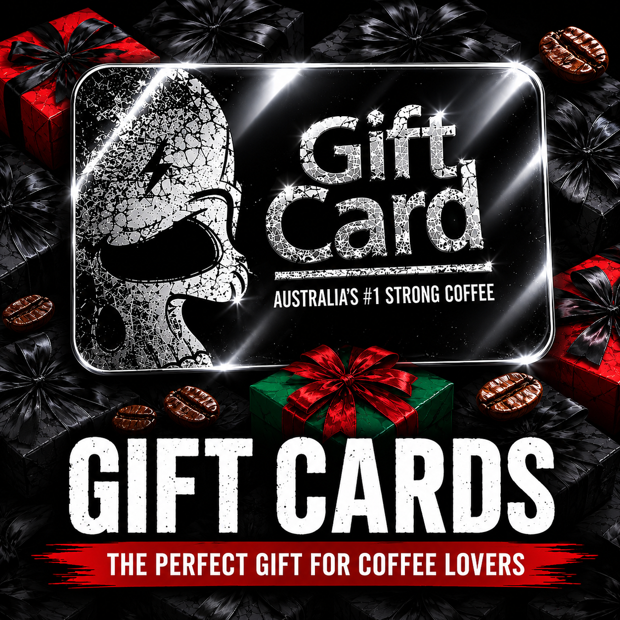 Australia’s #1 strong coffee gift card featuring bold premium branding, perfect gift for coffee lovers